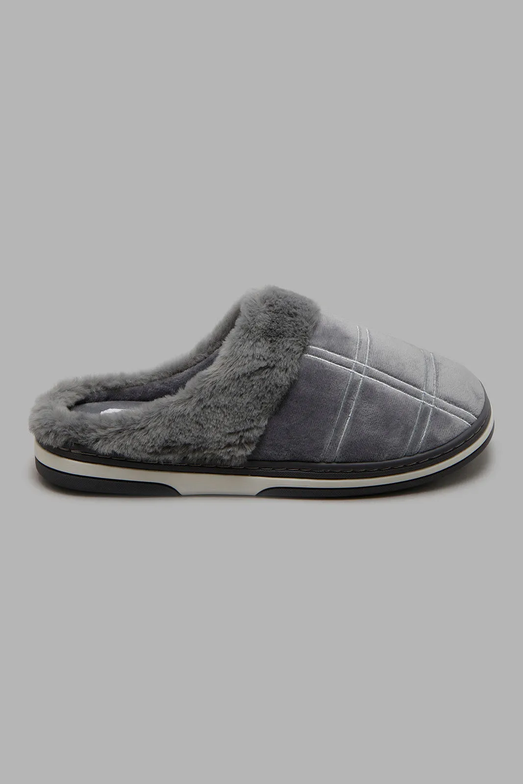 Grey Padded Checkered Slipper