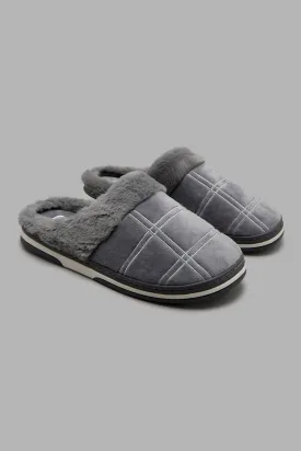 Grey Padded Checkered Slipper