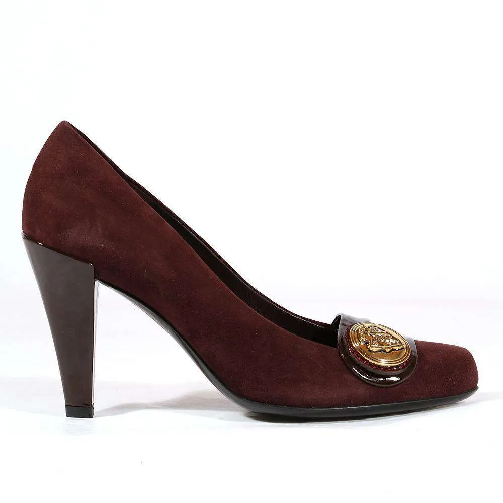 Gucci Women's Designer Shoes Brown Suede & Napa Logo Pumps