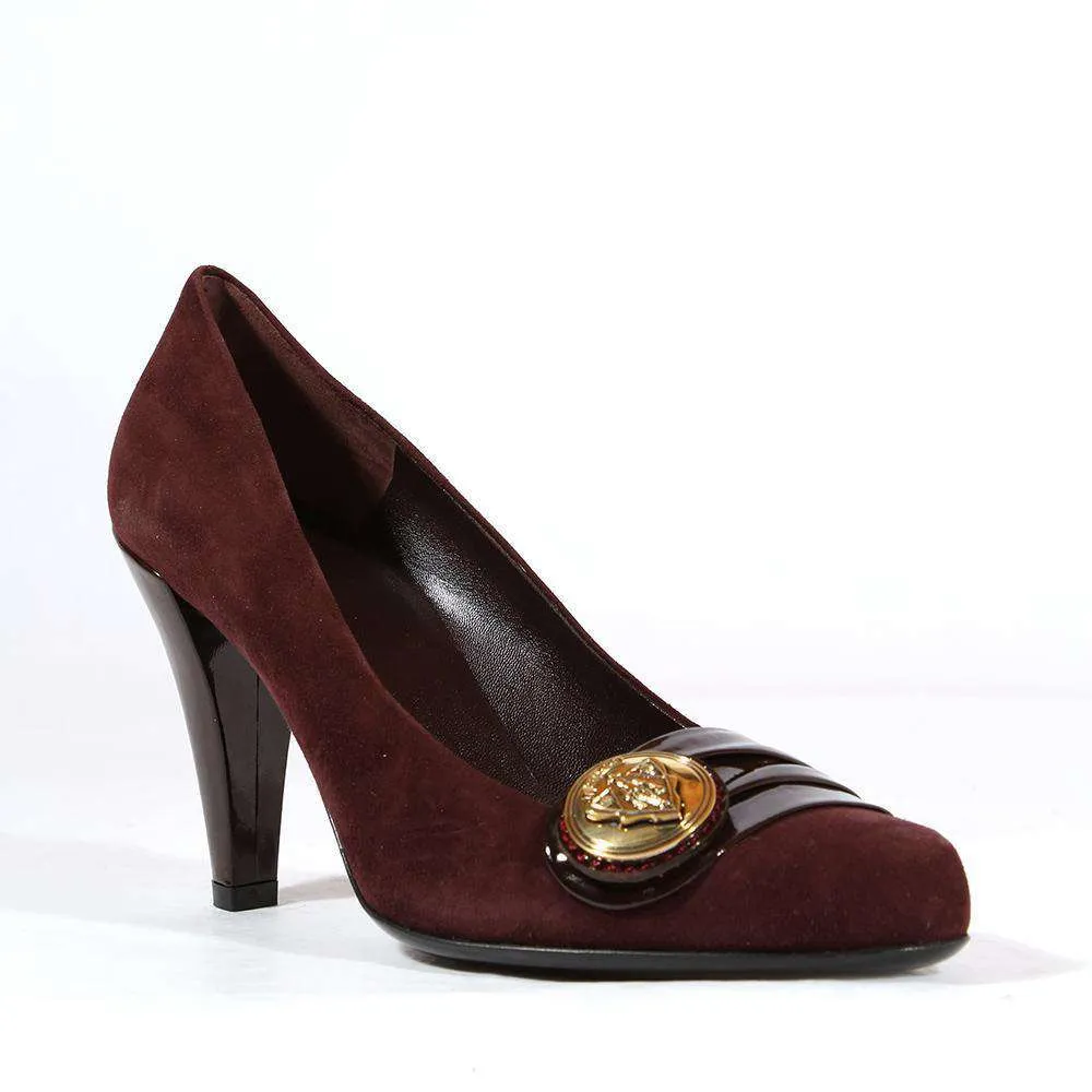 Gucci Women's Designer Shoes Brown Suede & Napa Logo Pumps