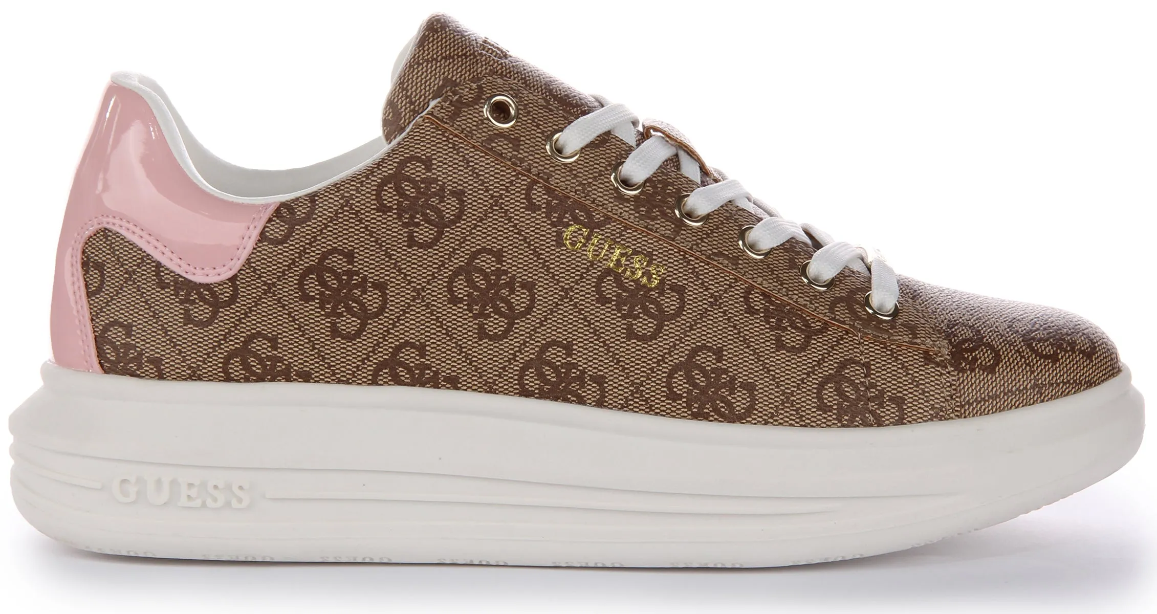 Guess Vibo 4G Trainers In Brown Pink For Women