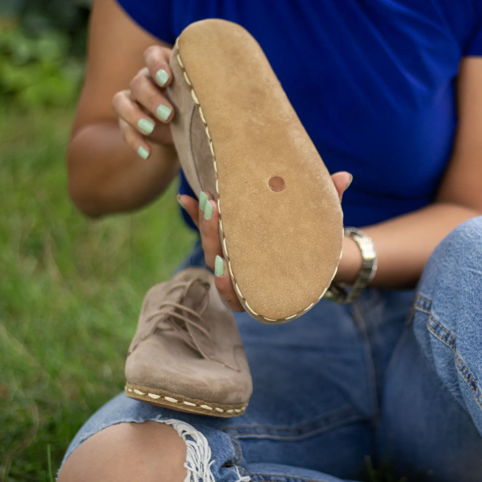 Handmade Barefoot Leather Shoes Milky Brown for Women