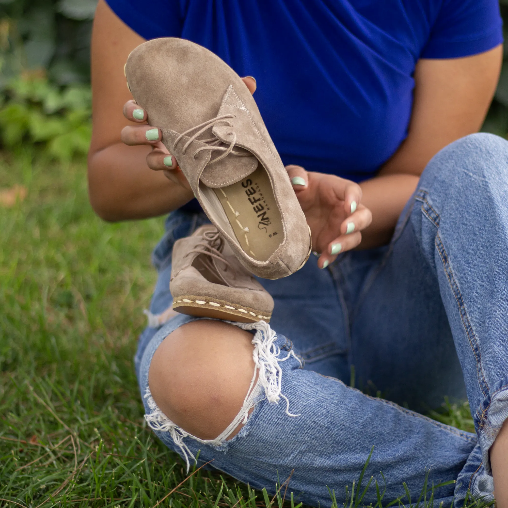 Handmade Barefoot Leather Shoes Milky Brown for Women