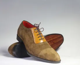 Handmade Brown Leather Suede Shoes, Men's Derby Fashion Dress Shoes