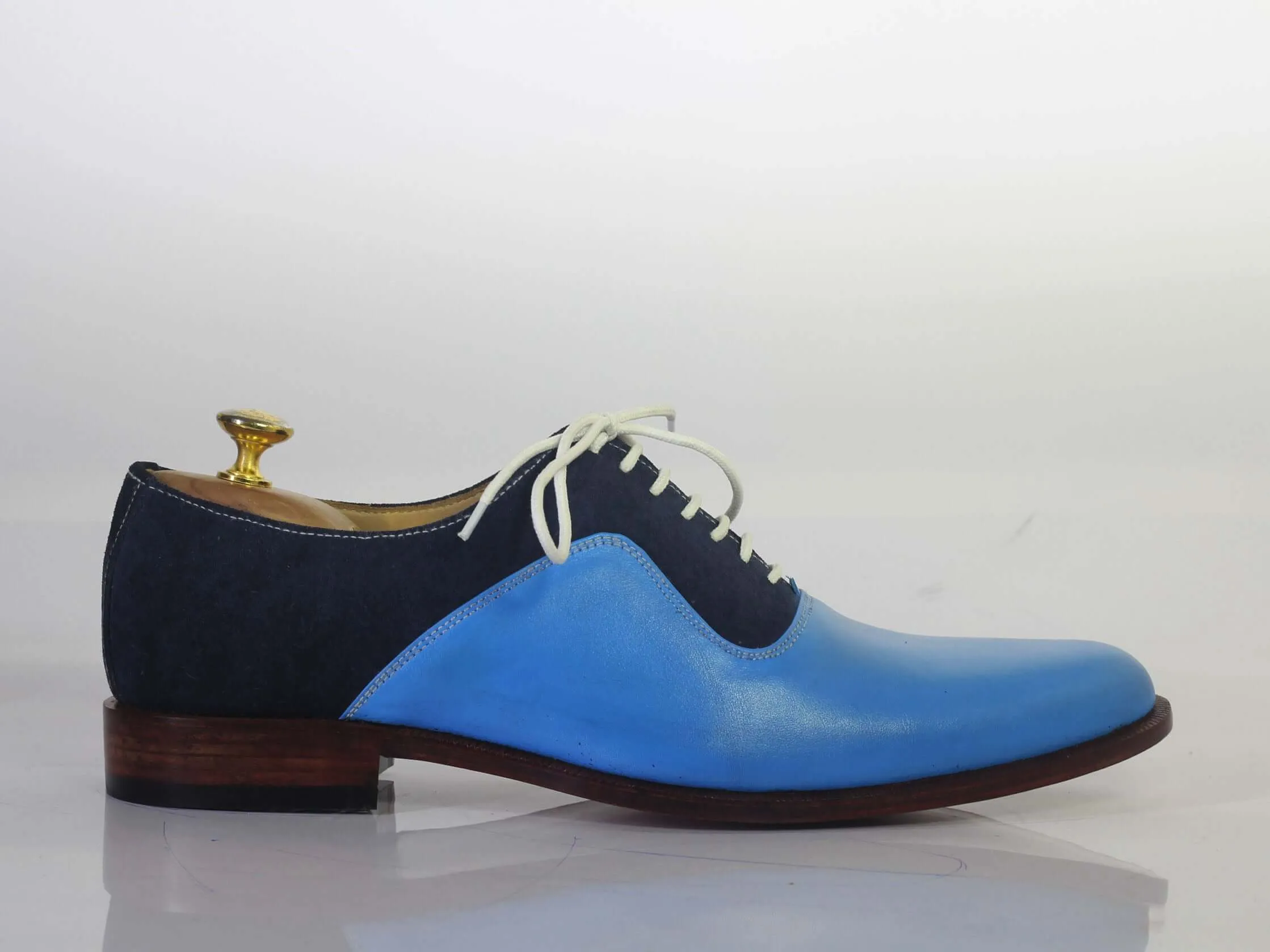 Handmade Men Blue Leather & Suede Lace Up Shoes, Men Dress Formal Designer Shoes