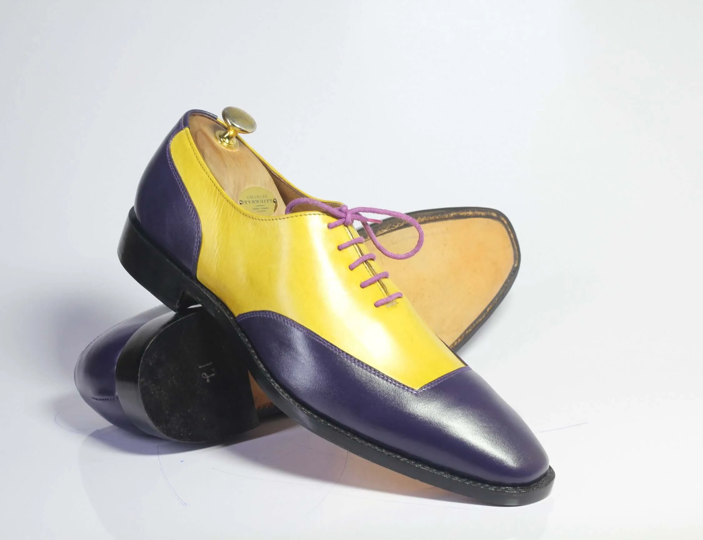 Handmade Men Yellow Black Leather Two Tone Lace Up Shoes, Men Dress Formal Shoes