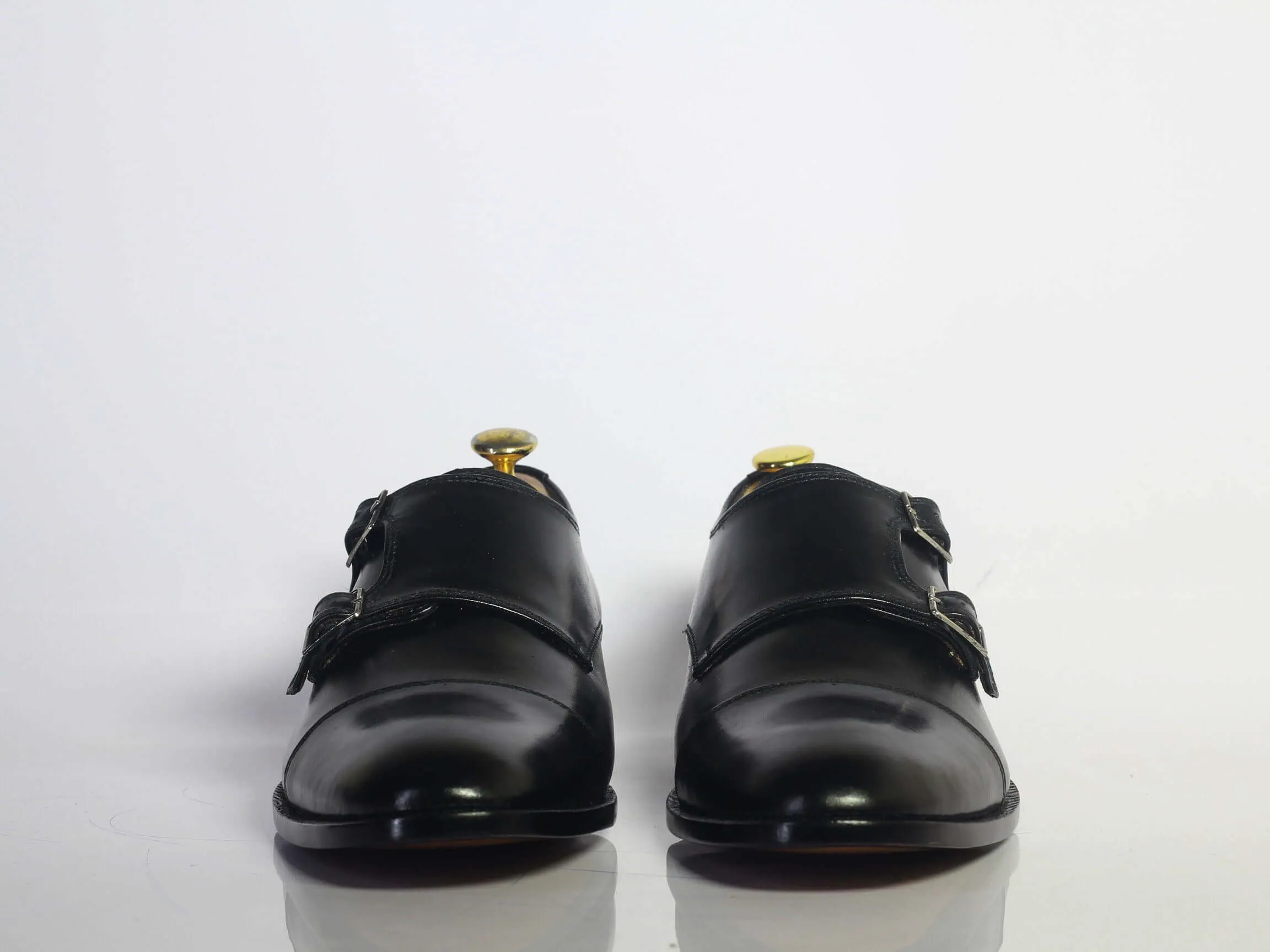 Handmade Men's Black Cap Toe Leather Double Monk Strap Shoes, Men Designer Dress Formal Luxury Shoes