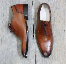 Handmade Men's Brown Brogue Leather Shoes, Men's Brown Lace Up Dress Shoes