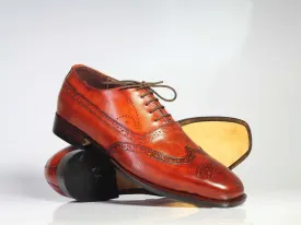 Handmade Men's Brown Wing Tip Brogue Shoes, Men Lace Up Leather Dress Shoes