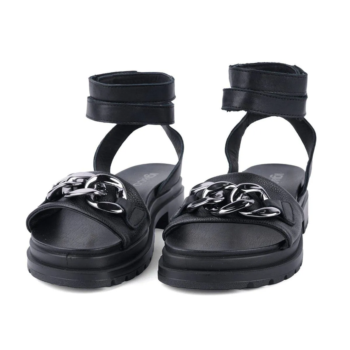 Igi & Co Strap Mid-Heel Sandals Leather Black Colour For Women