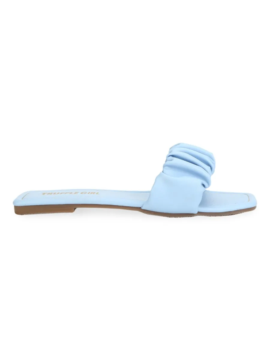 Light Blue PU Wrinkled Strap Slip Ons