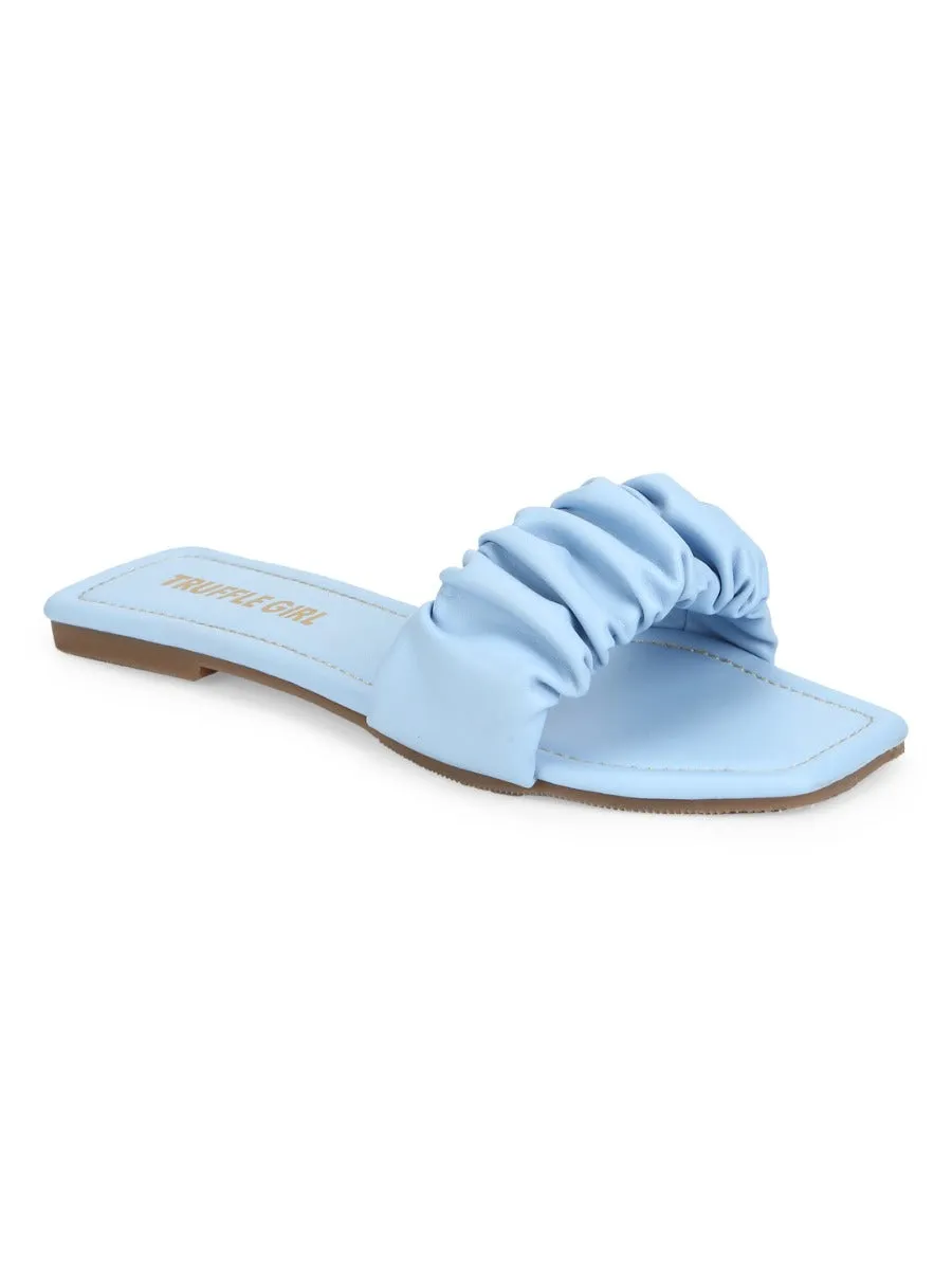 Light Blue PU Wrinkled Strap Slip Ons