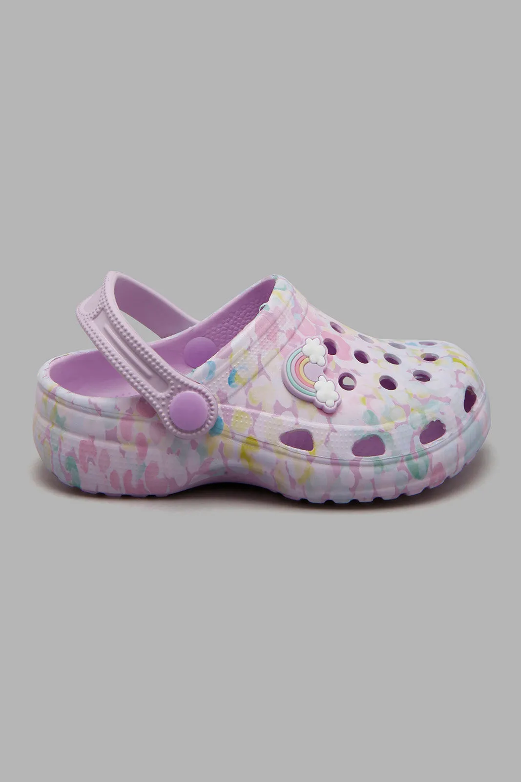 Lilac Clogs With Rainbow Trim