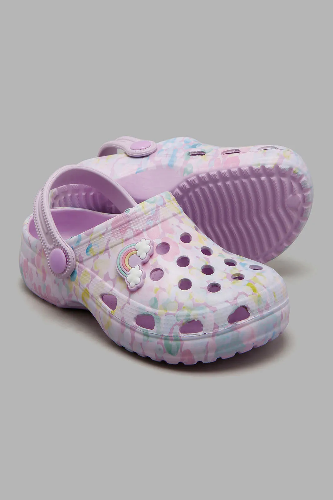 Lilac Clogs With Rainbow Trim