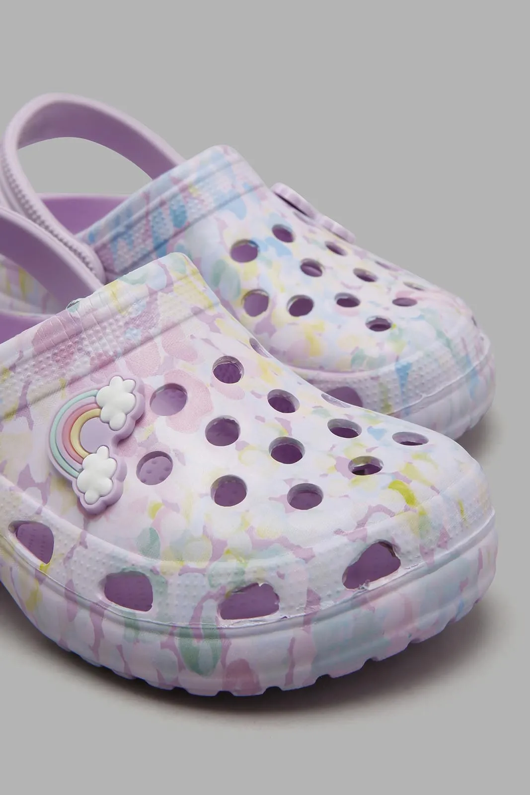 Lilac Clogs With Rainbow Trim