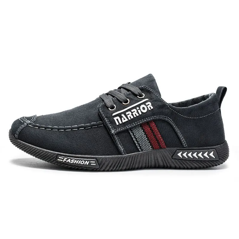 Men Side Stripe Washed Denim Canvas Shoes