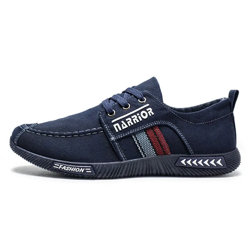 Men Side Stripe Washed Denim Canvas Shoes