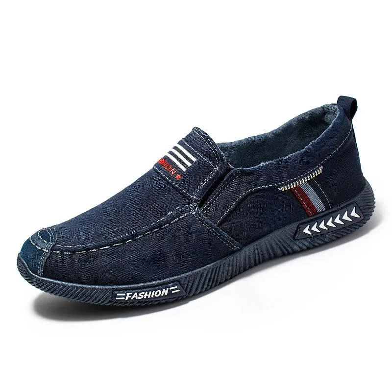 Men Side Stripe Washed Denim Canvas Shoes