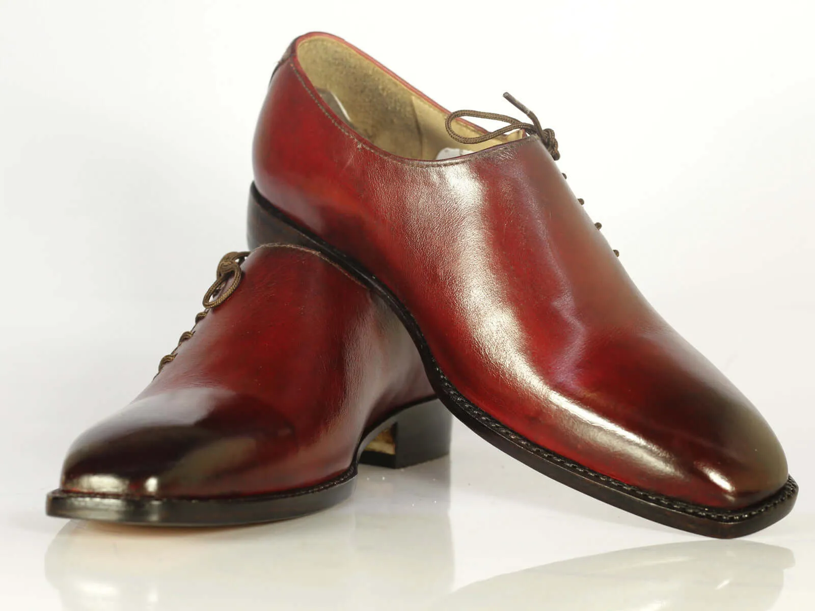 Men's Handmade Oxford Leather Burgundy Shoes, Men Side Lace Up Designer Shoes