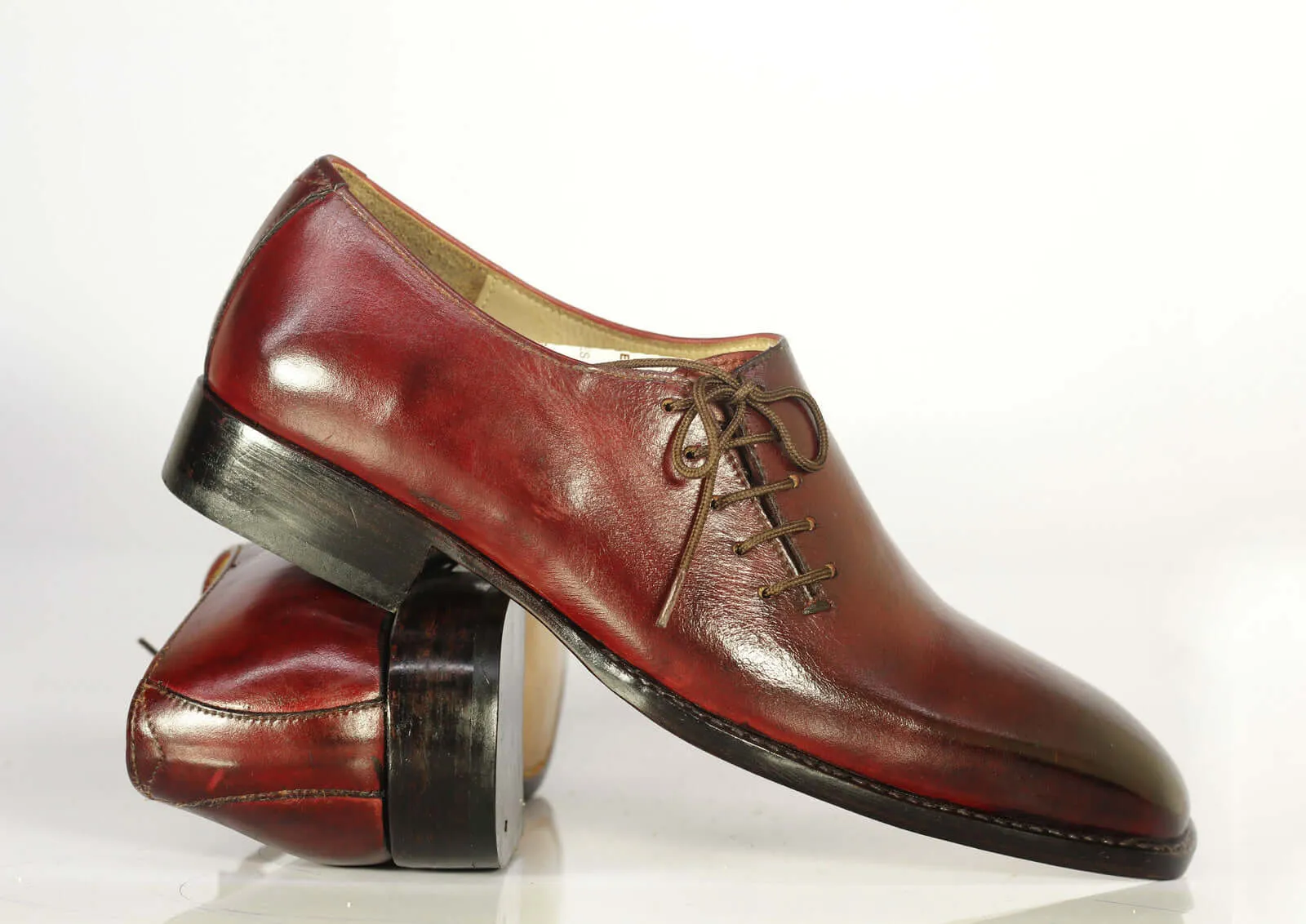 Men's Handmade Oxford Leather Burgundy Shoes, Men Side Lace Up Designer Shoes