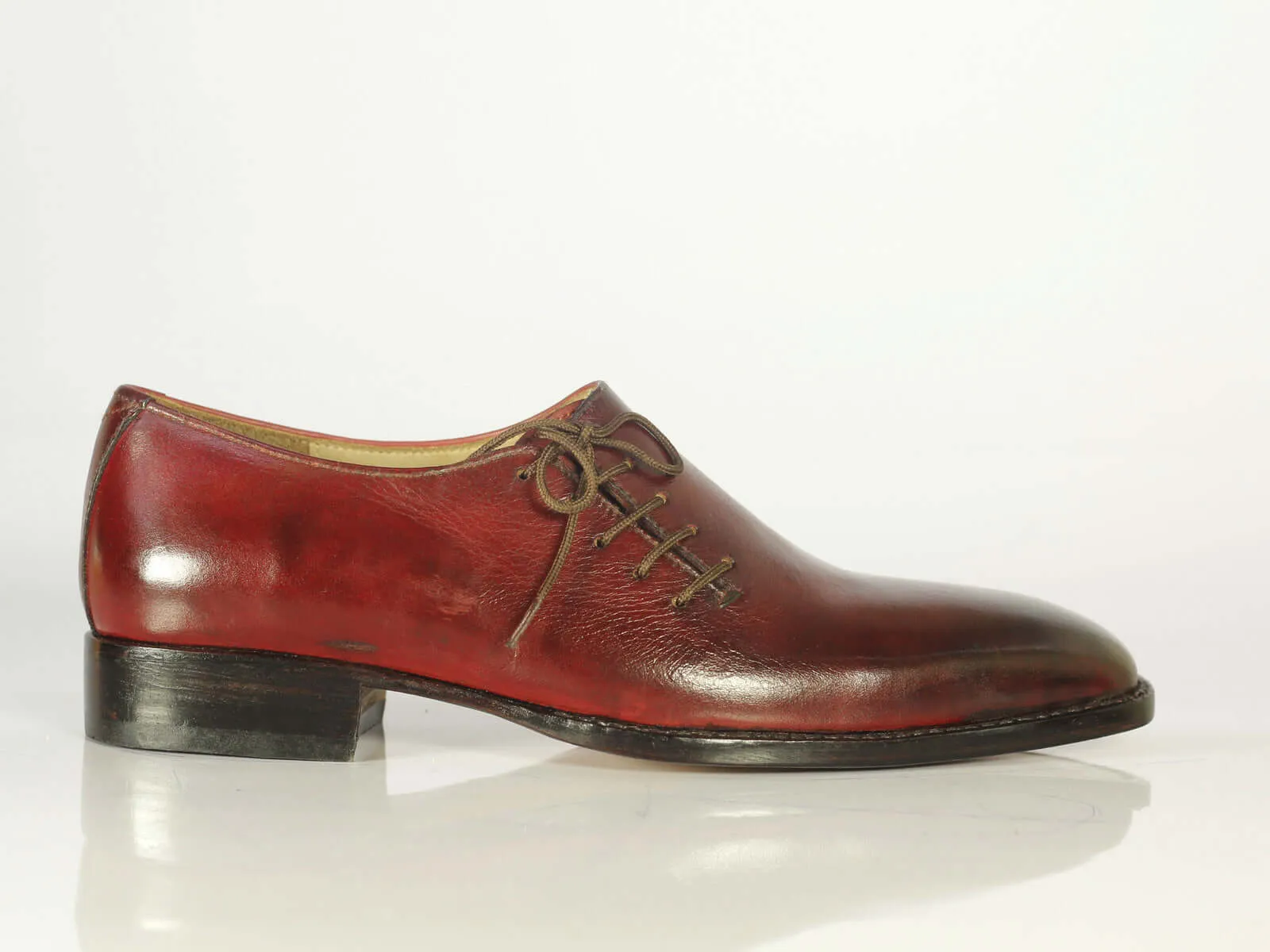 Men's Handmade Oxford Leather Burgundy Shoes, Men Side Lace Up Designer Shoes