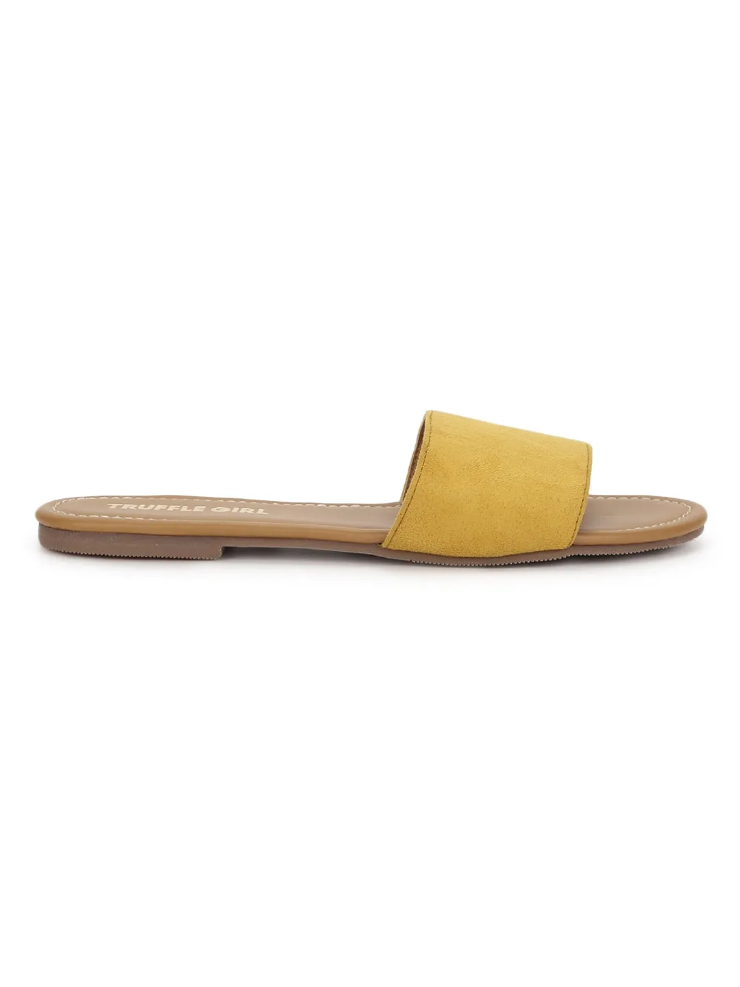 Mustard PU Slide on Flat Sandals