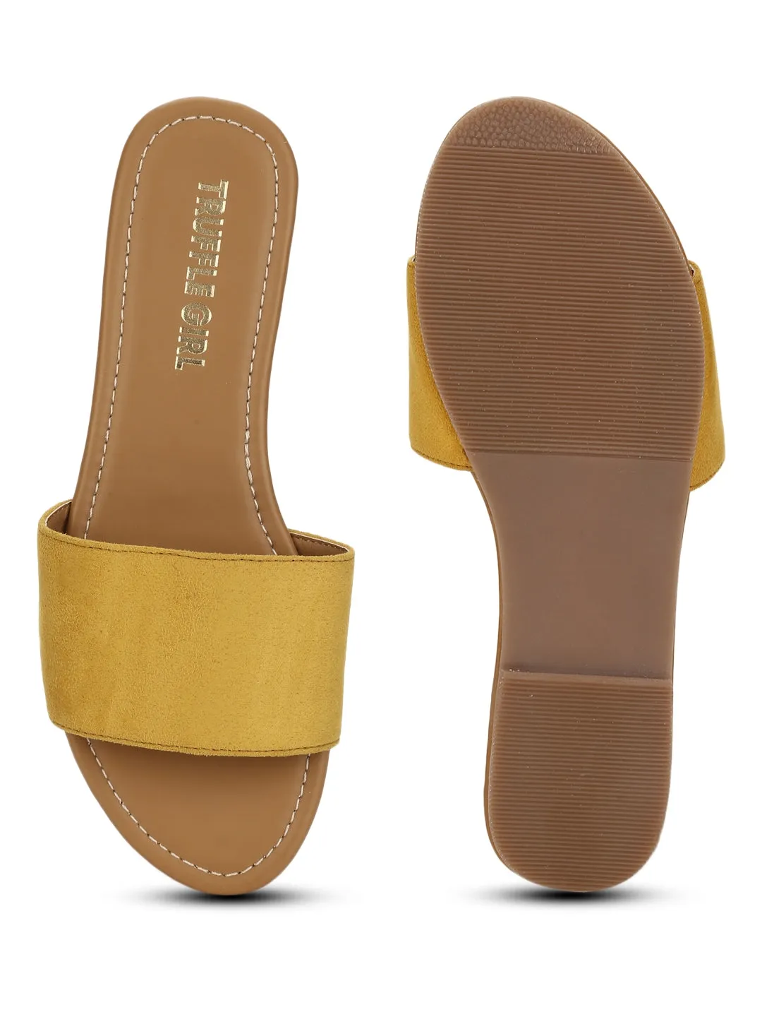 Mustard PU Slide on Flat Sandals