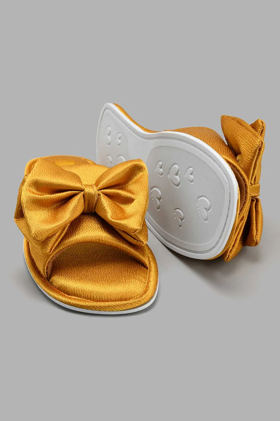 Mustard Satin Bow Trim Slipper