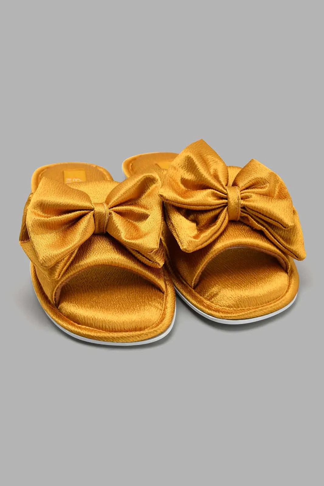 Mustard Satin Bow Trim Slipper