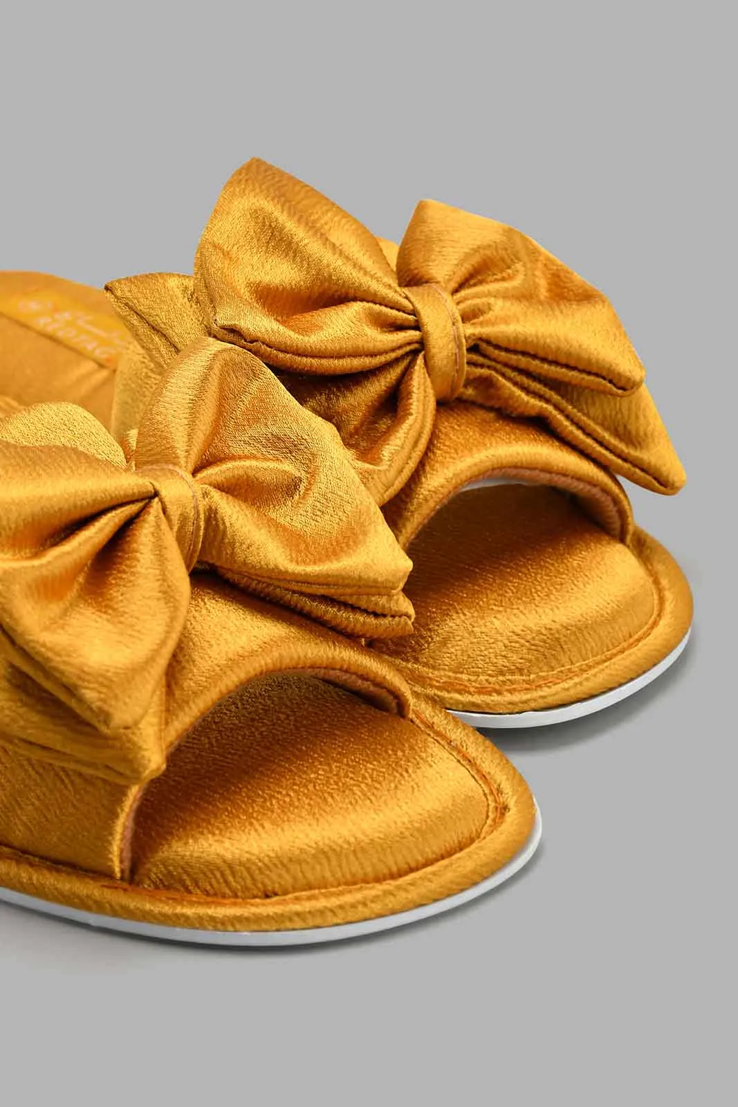 Mustard Satin Bow Trim Slipper