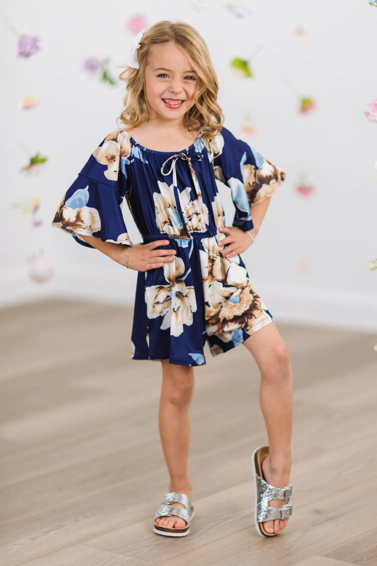 Navy Floral Bell Sleeve Romper