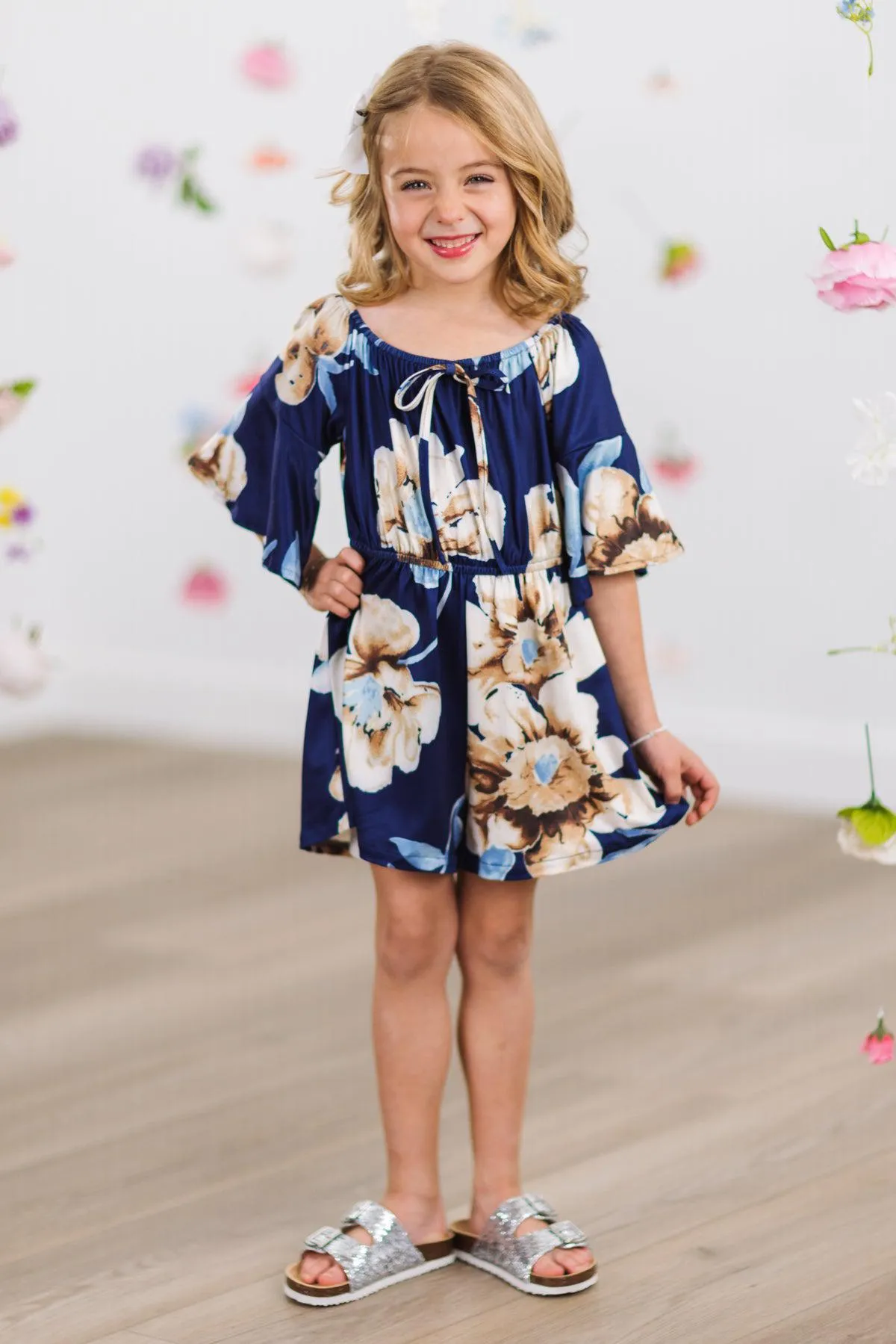 Navy Floral Bell Sleeve Romper