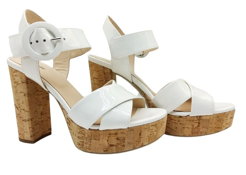 NeroGiardini White Leather Wedge Sandal