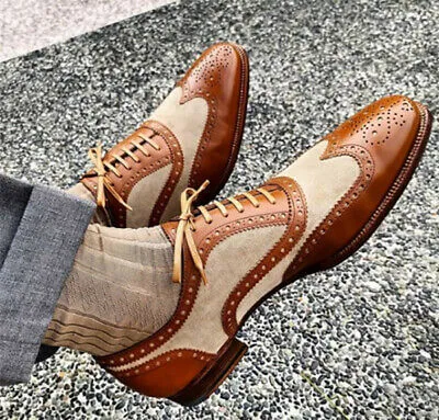 New Handmade Tan Beige Brown Shoes Spectator Dress Luxury formal Shoes For Men