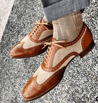 New Handmade Tan Beige Brown Shoes Spectator Dress Luxury formal Shoes For Men