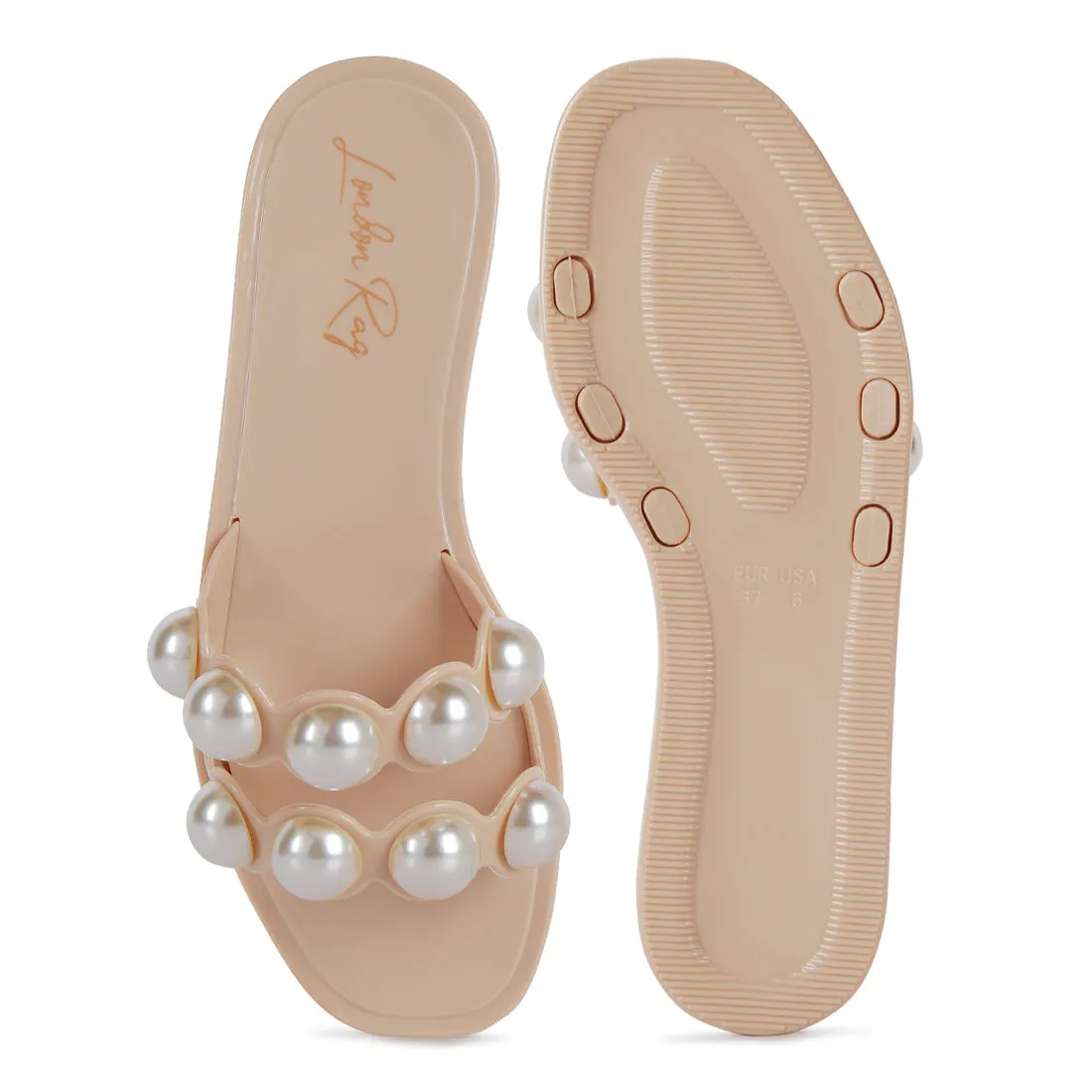 Nude Pearl Detail Jelly Flats