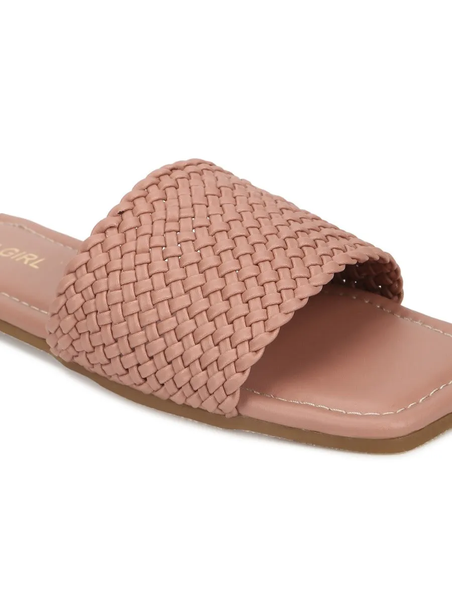 Nude PU Mesh Strap Slip Ons