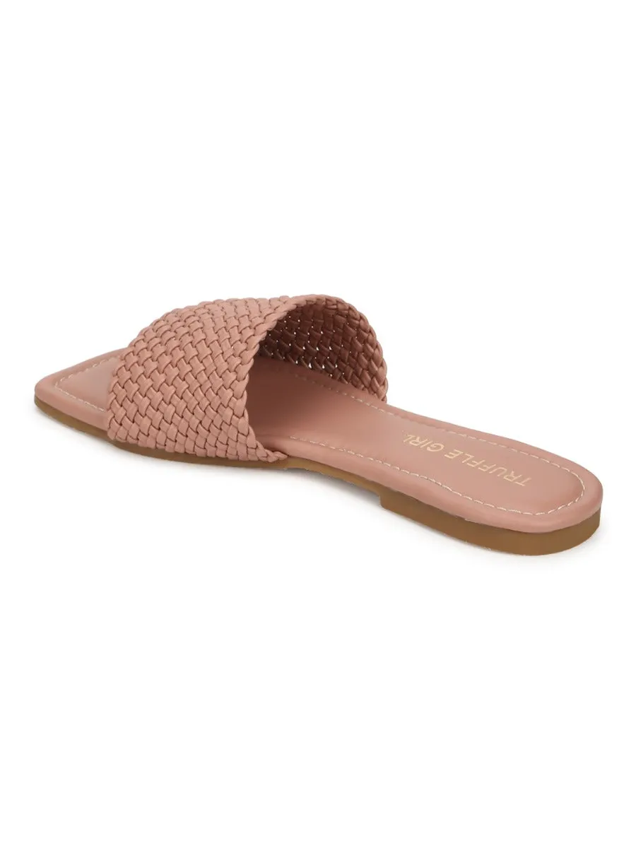 Nude PU Mesh Strap Slip Ons