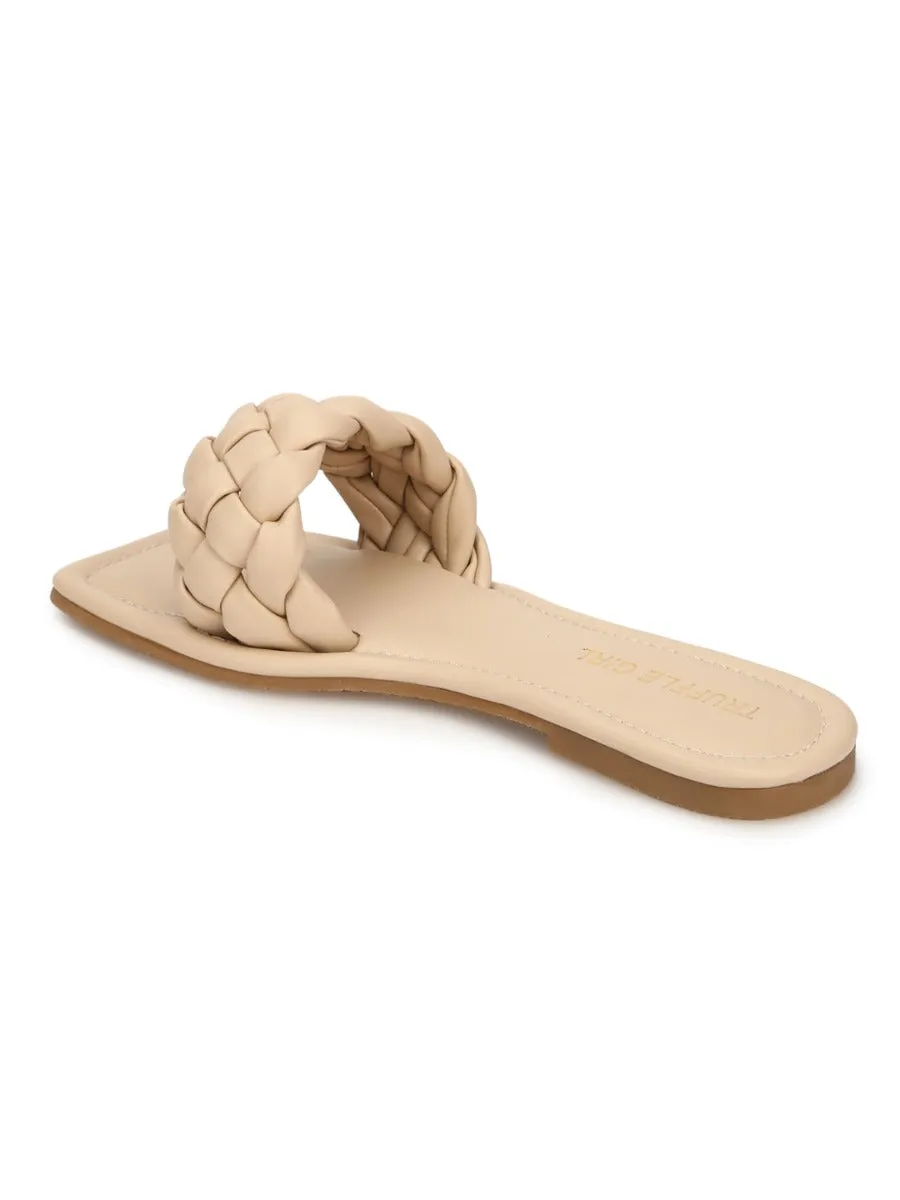 Nude PU Quilted Strap Slip Ons