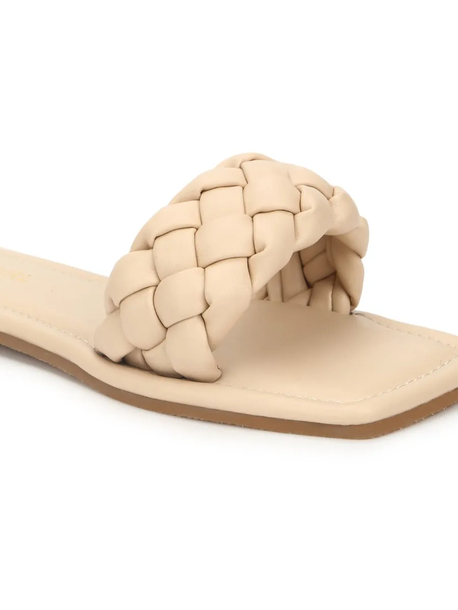 Nude PU Quilted Strap Slip Ons