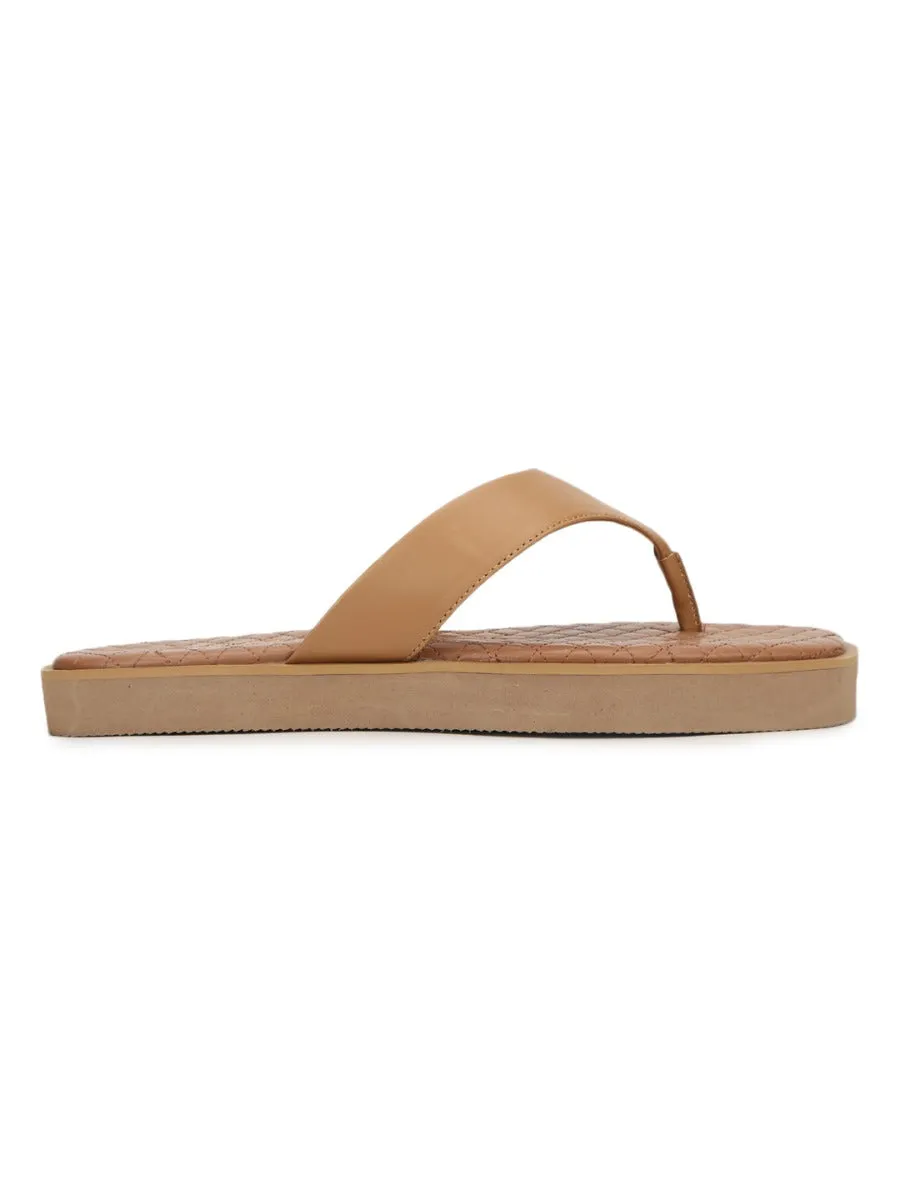 Nude PU Wide Strap Flip Flops