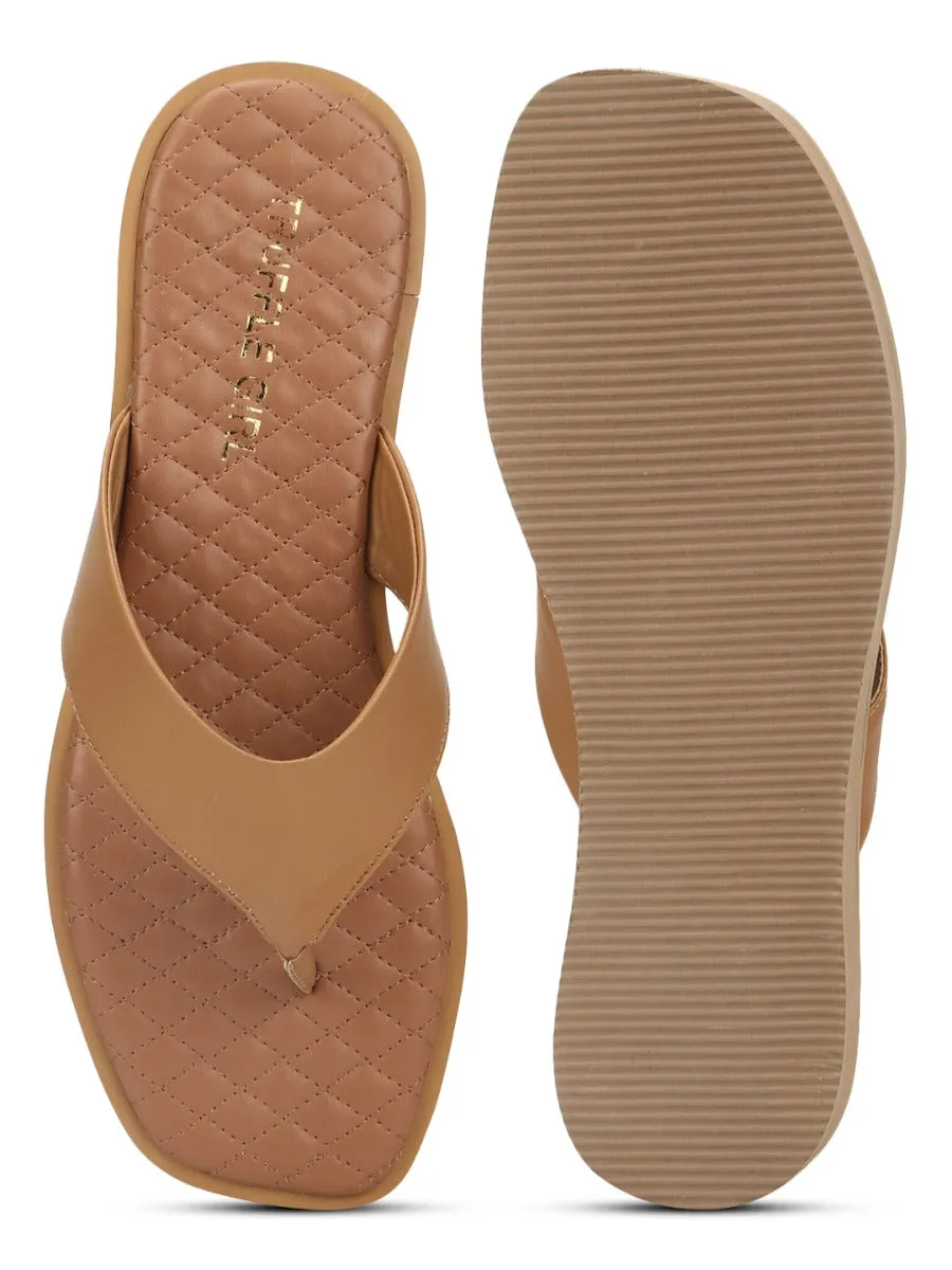 Nude PU Wide Strap Flip Flops