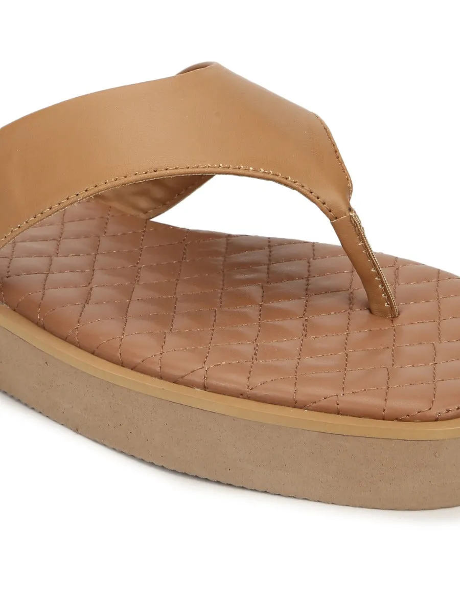 Nude PU Wide Strap Flip Flops