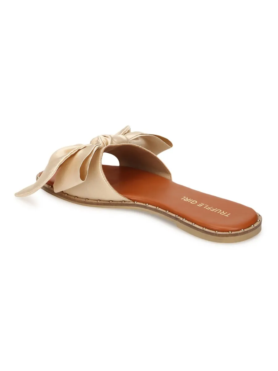 Nude Satin Bow Slip Ons