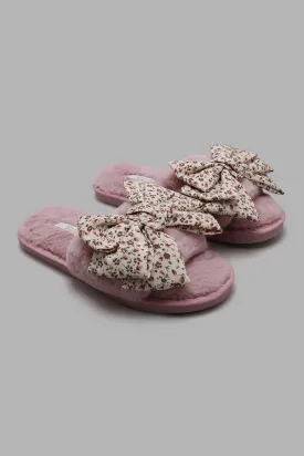 Pink Bow Trim Slipper