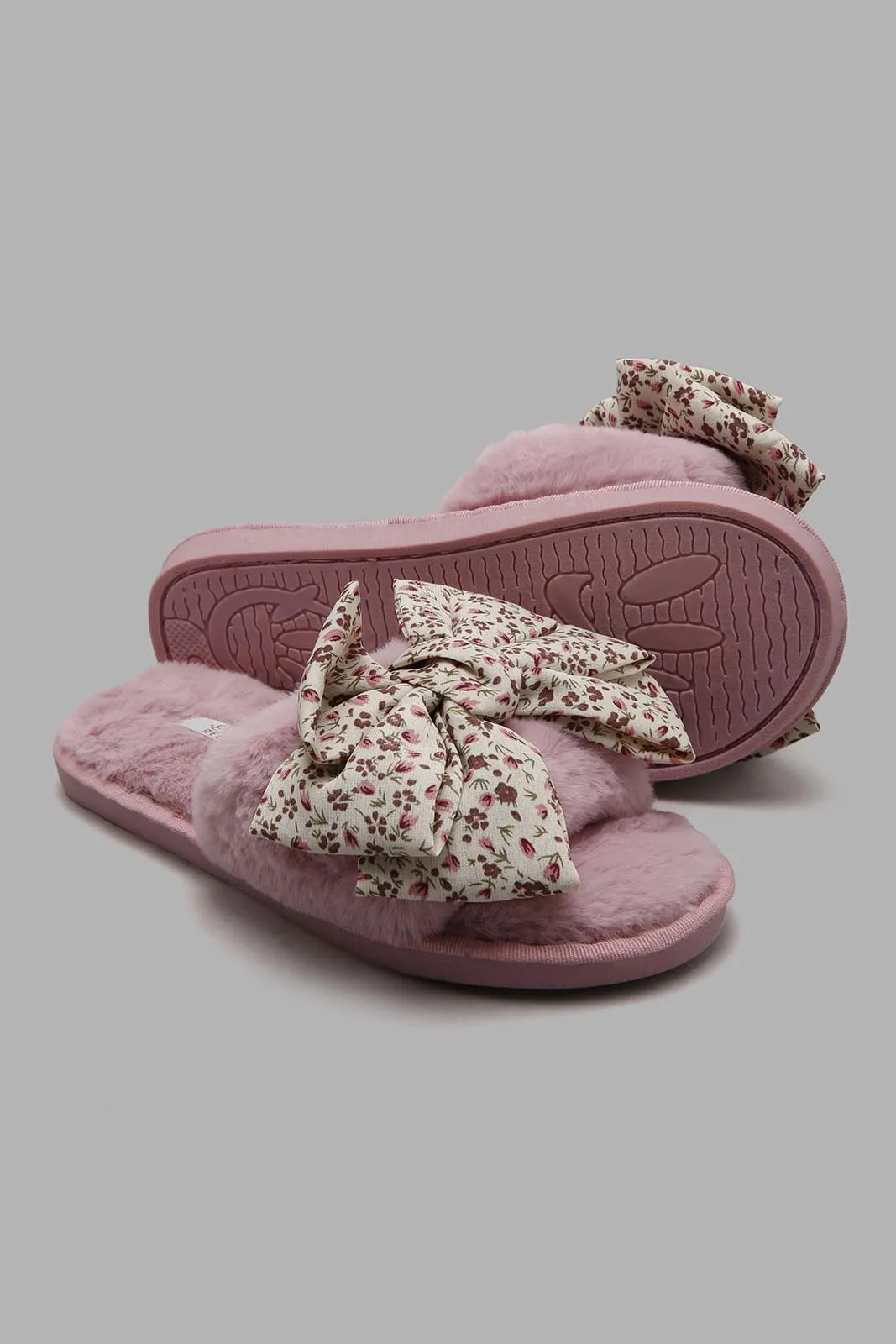 Pink Bow Trim Slipper