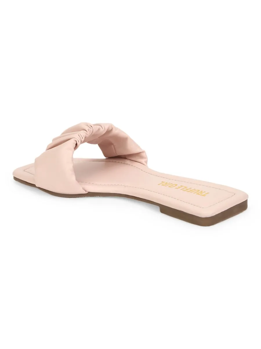 Pink PU Wrinkled Strap Slip Ons