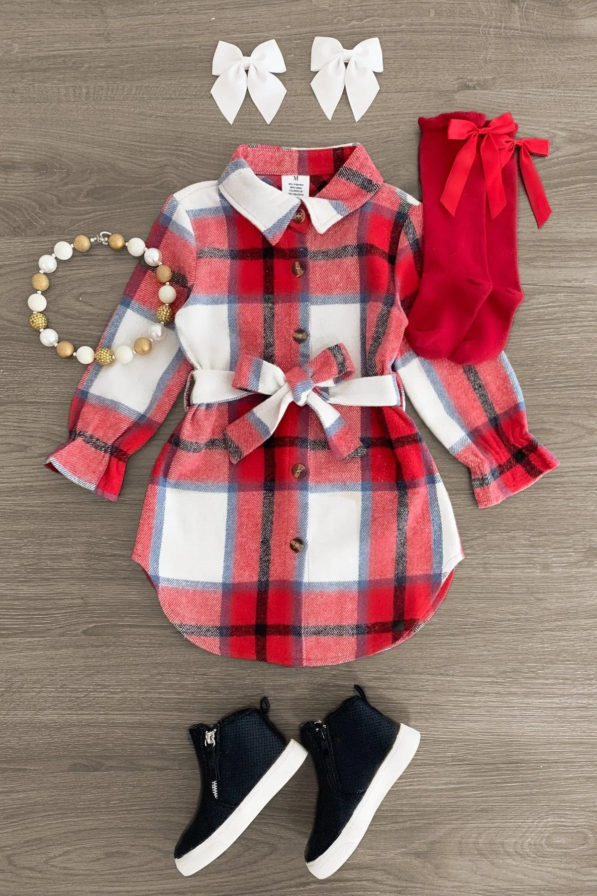 Red & Blue Button Flannel Dress