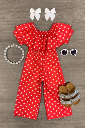 Red Polka Dot Ruffle Jumpsuit