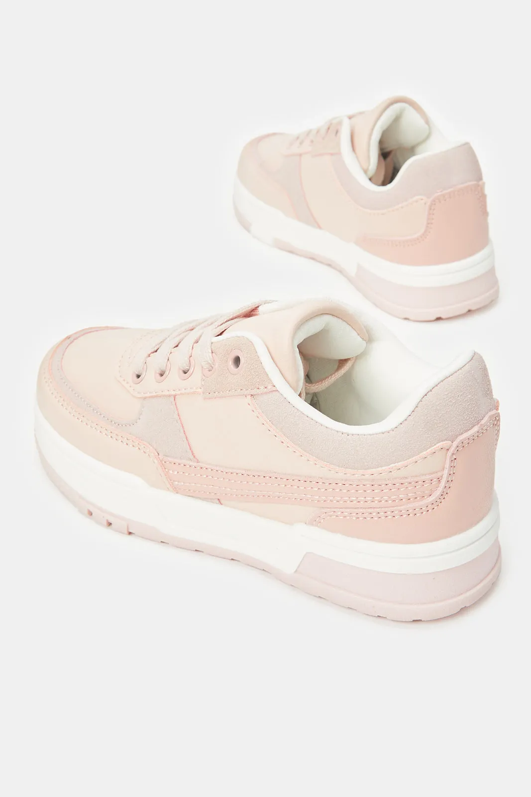 Senior Girls Pink Lace-Up Trainers